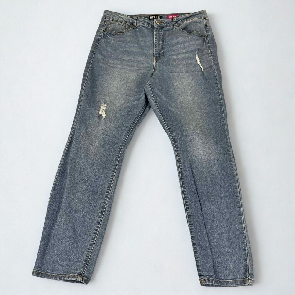 Faith Jeans Womens 16 Distressed Skinny Stretch Denim Blue Grunge Festival Retro